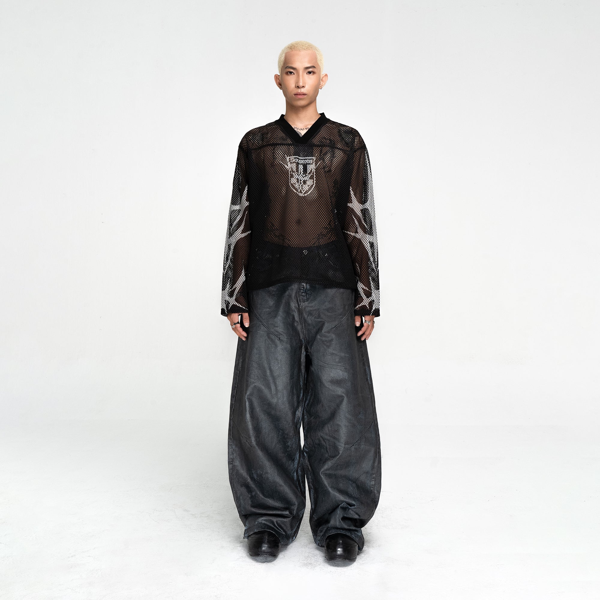 MESH JERSEY BOXY LONG SLEEVE T-SHIRT