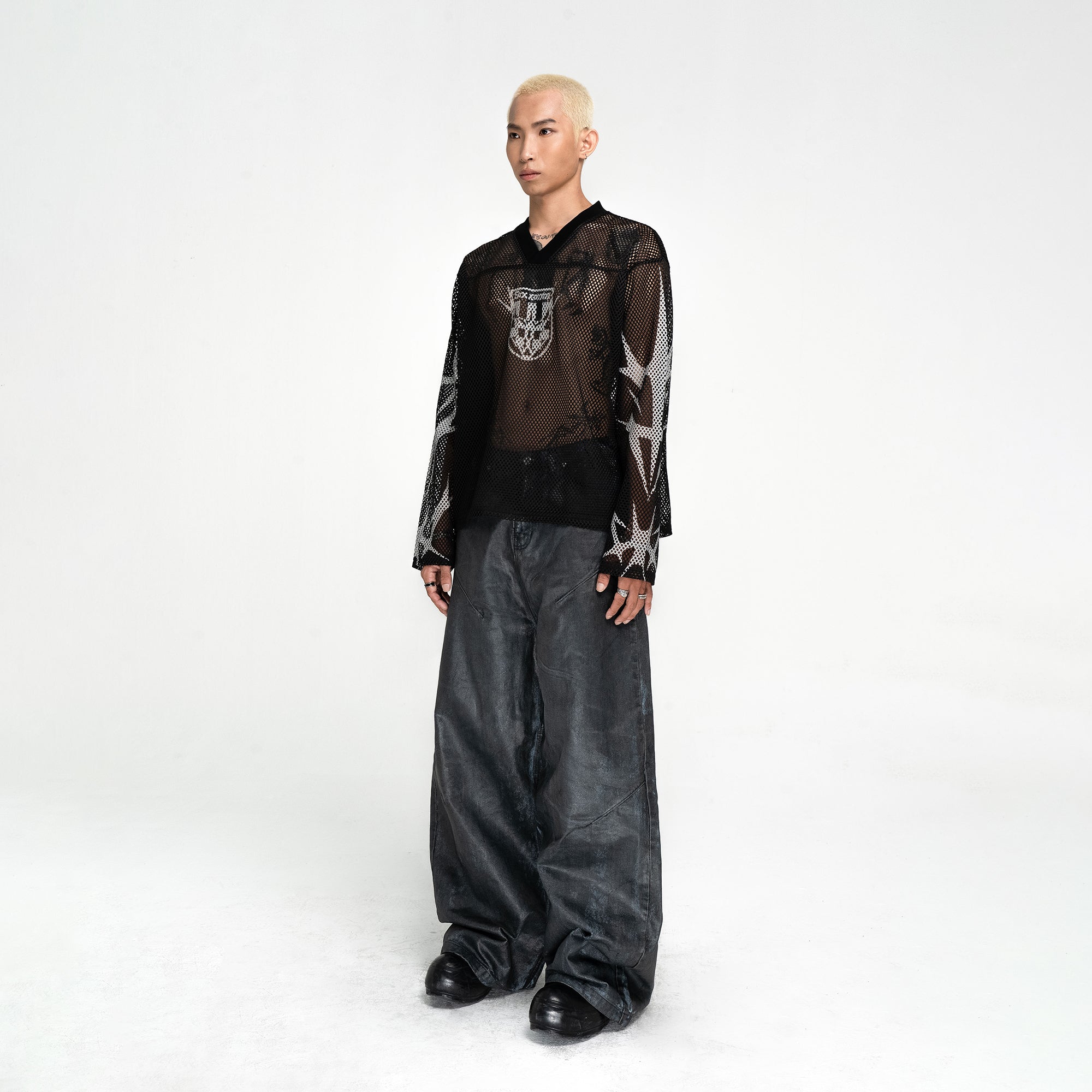 MESH JERSEY BOXY LONG SLEEVE T-SHIRT