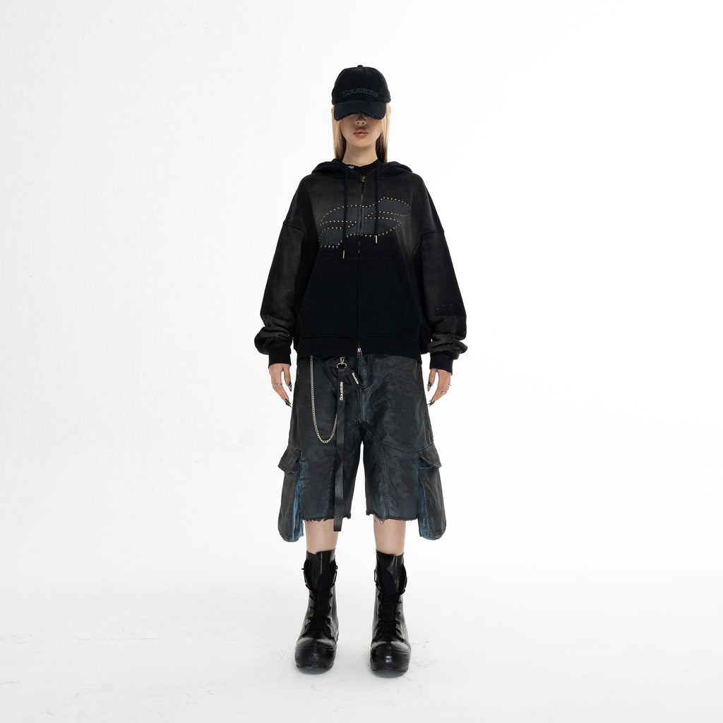 STELLAR STAR WASHED BOXY ZIP - UP HOODIE