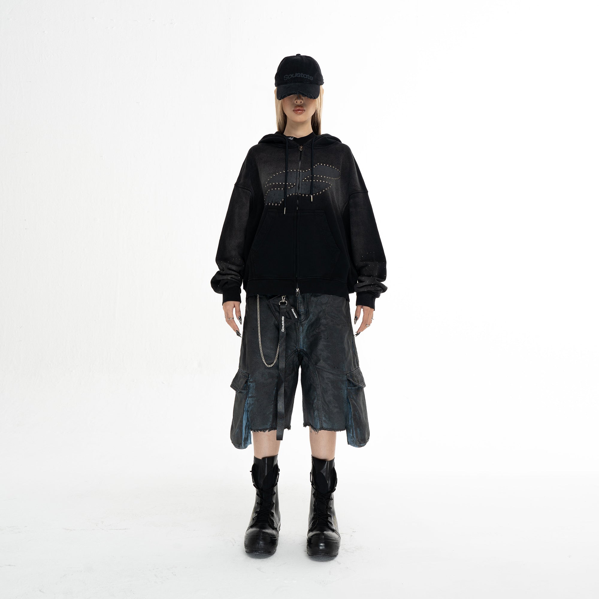 STELLAR STAR WASHED BOXY ZIP - UP HOODIE