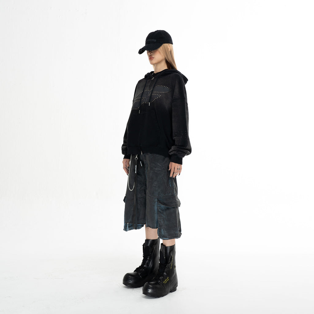 STELLAR STAR WASHED BOXY ZIP - UP HOODIE