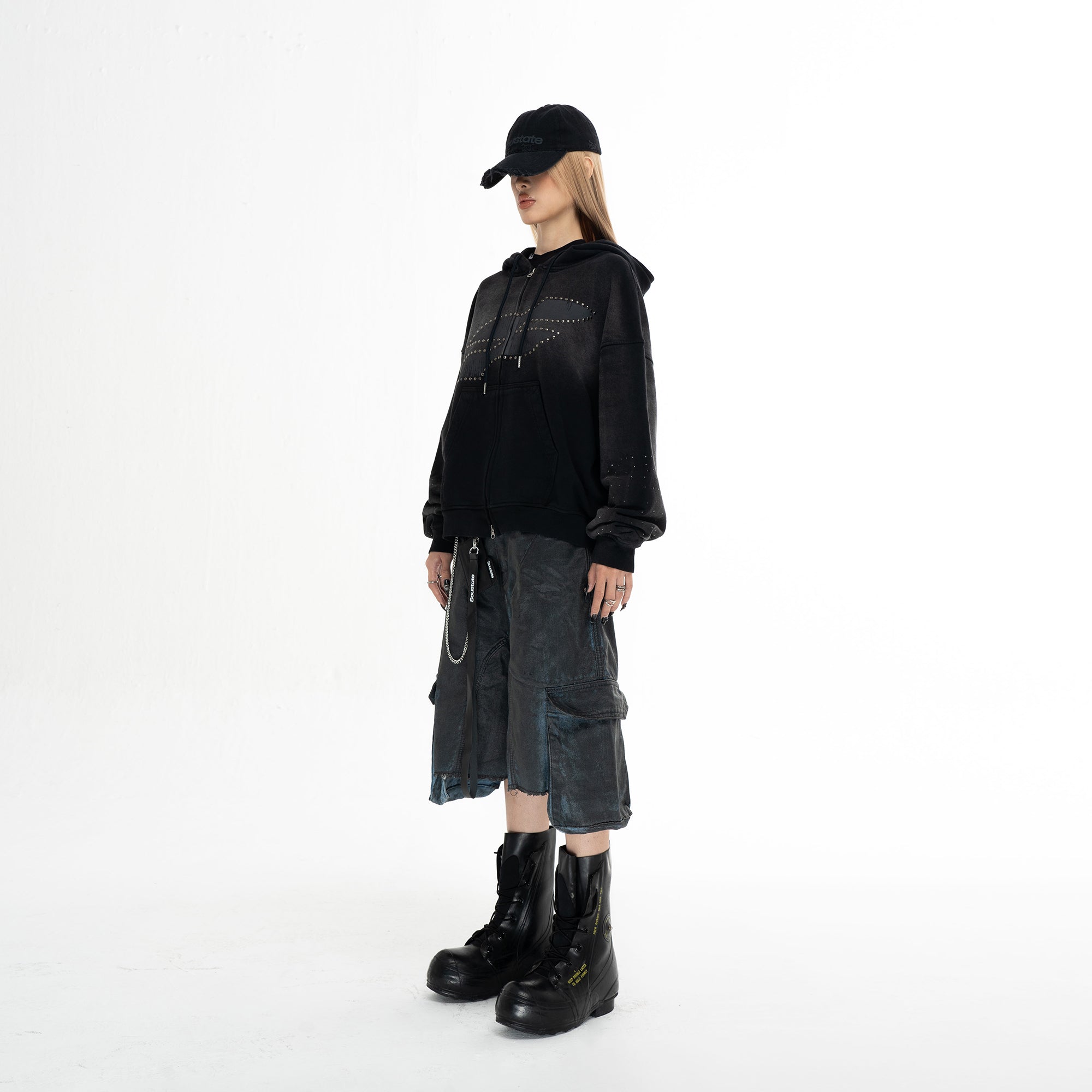 STELLAR STAR WASHED BOXY ZIP - UP HOODIE