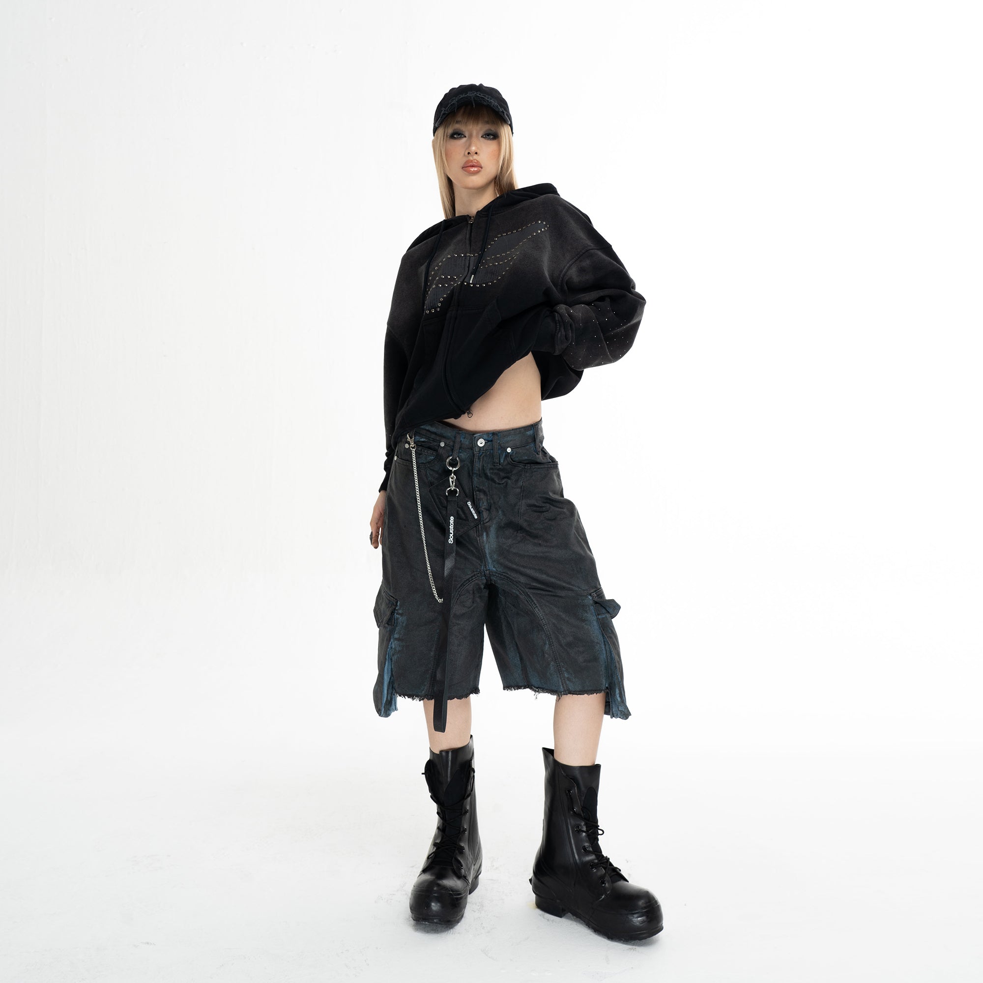 STELLAR STAR WASHED BOXY ZIP - UP HOODIE