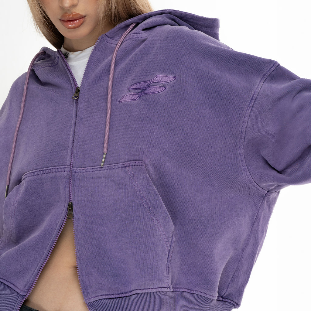 SS LOGO WASHED BOXY FIT ZIP-UP HOODIE