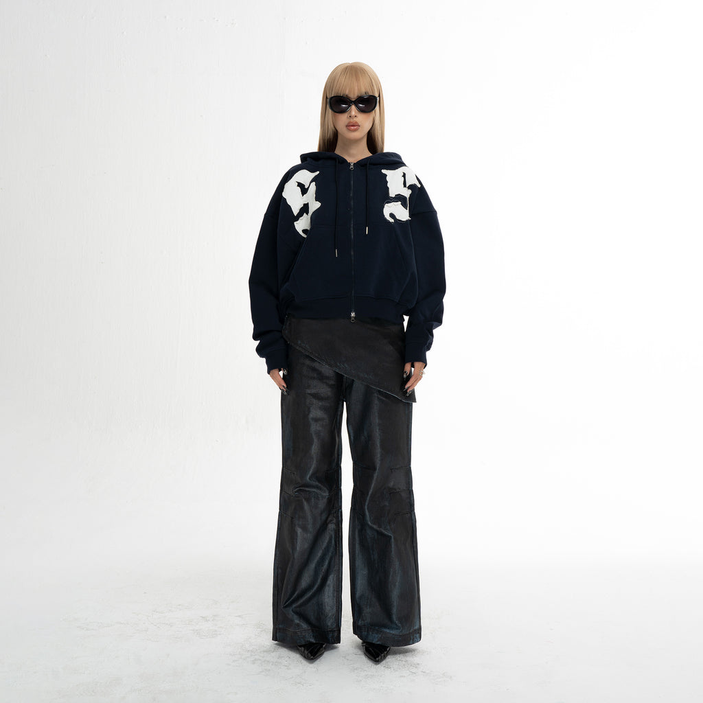 SS EMBROIDERED BOXY FIT ZIP - UP HOODIE