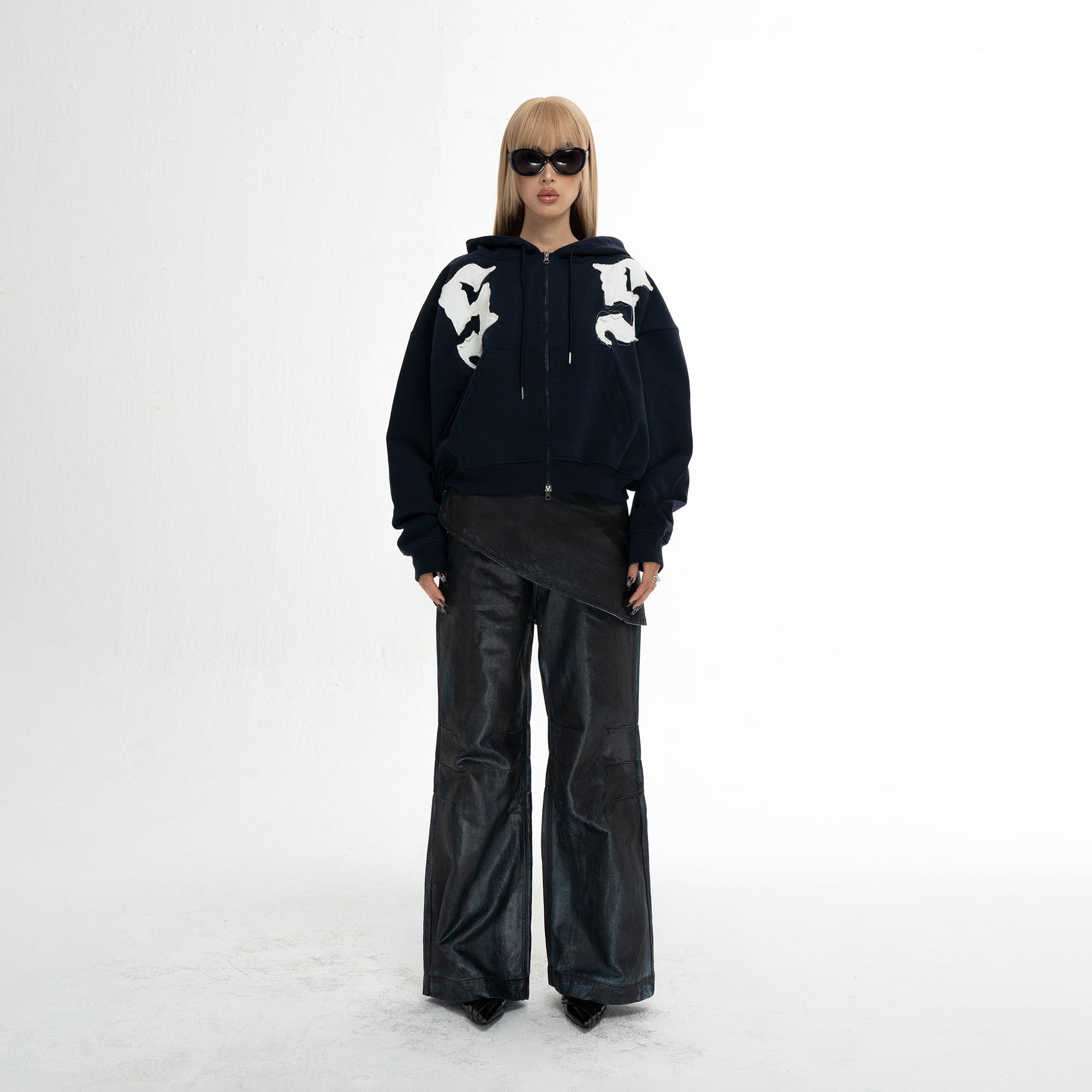 SS EMBROIDERED BOXY FIT ZIP - UP HOODIE