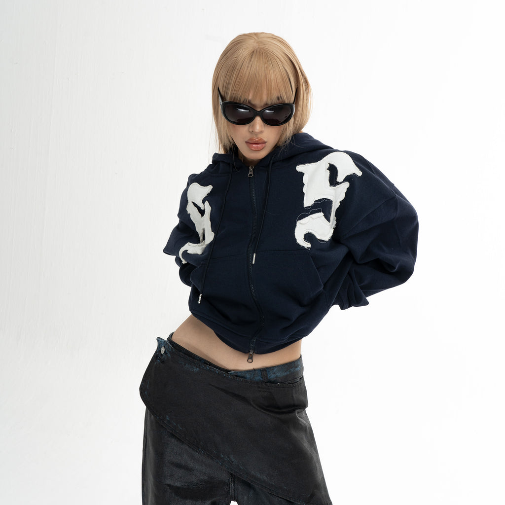 SS EMBROIDERED BOXY FIT ZIP - UP HOODIE
