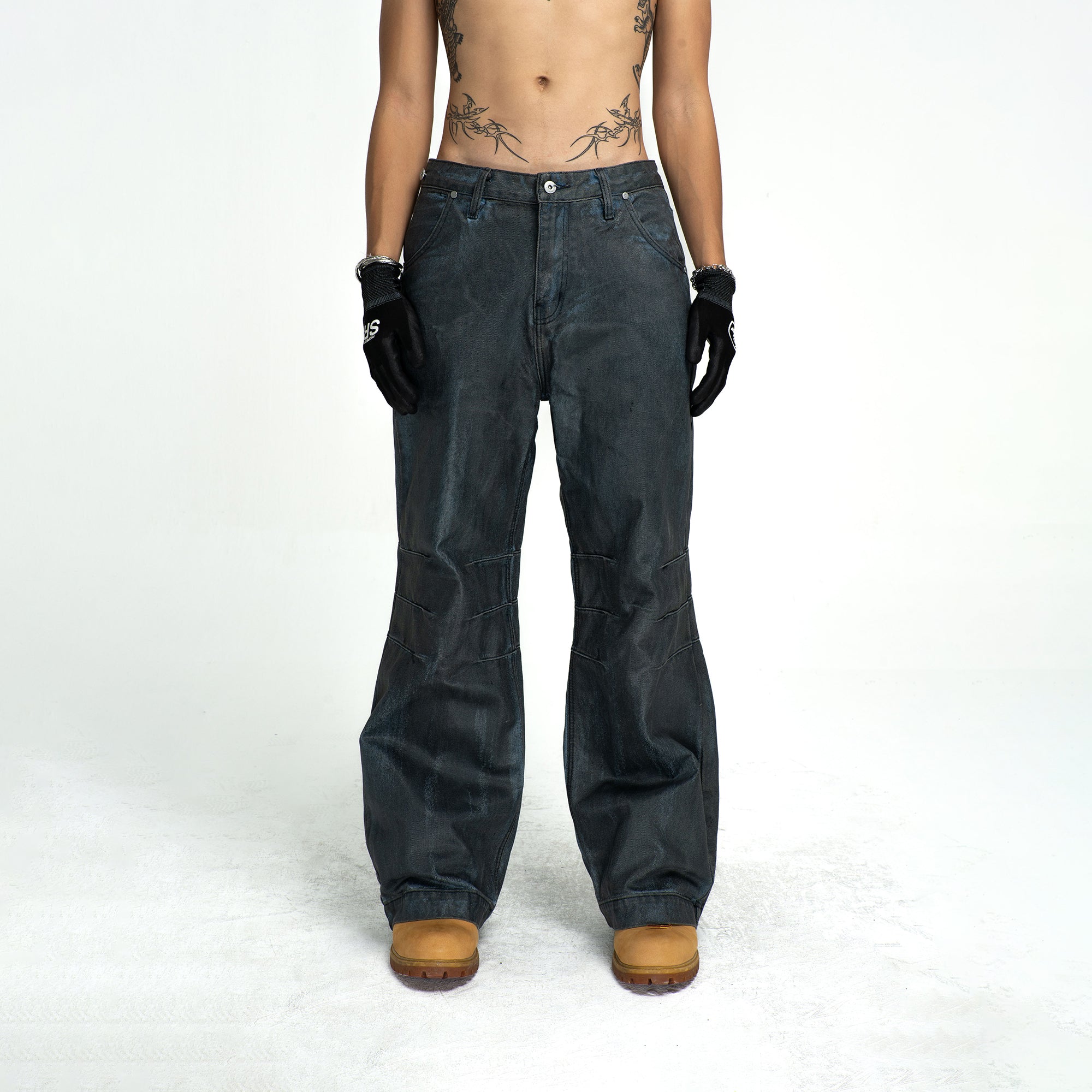 LAYERED FLARE COATED JEANS