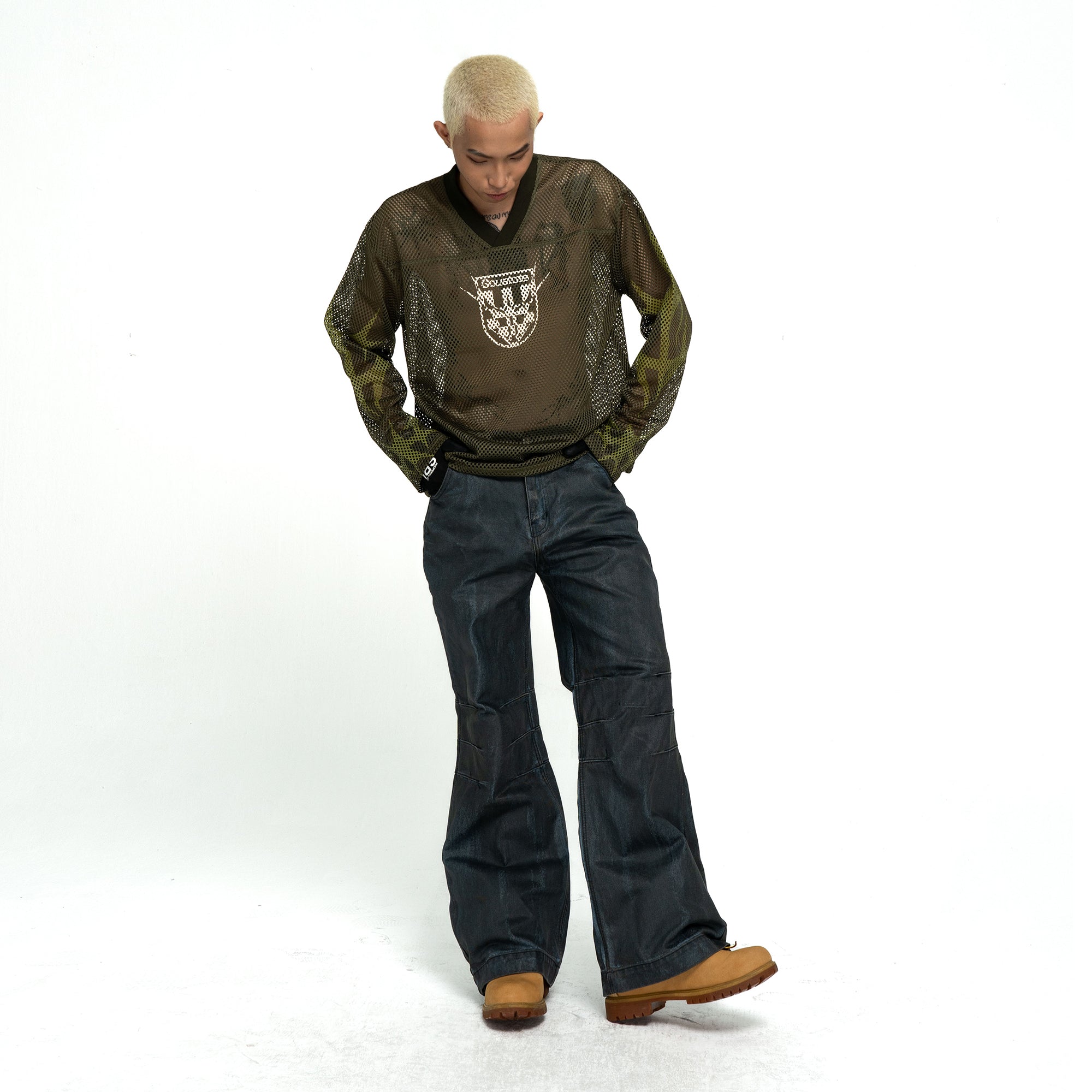MESH JERSEY BOXY LONG SLEEVE T-SHIRT