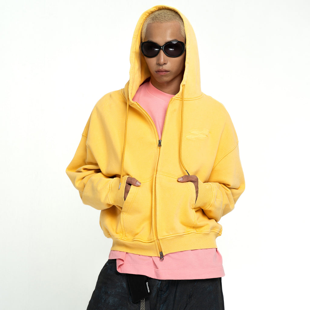 SS LOGO WASHED BOXY FIT ZIP-UP HOODIE