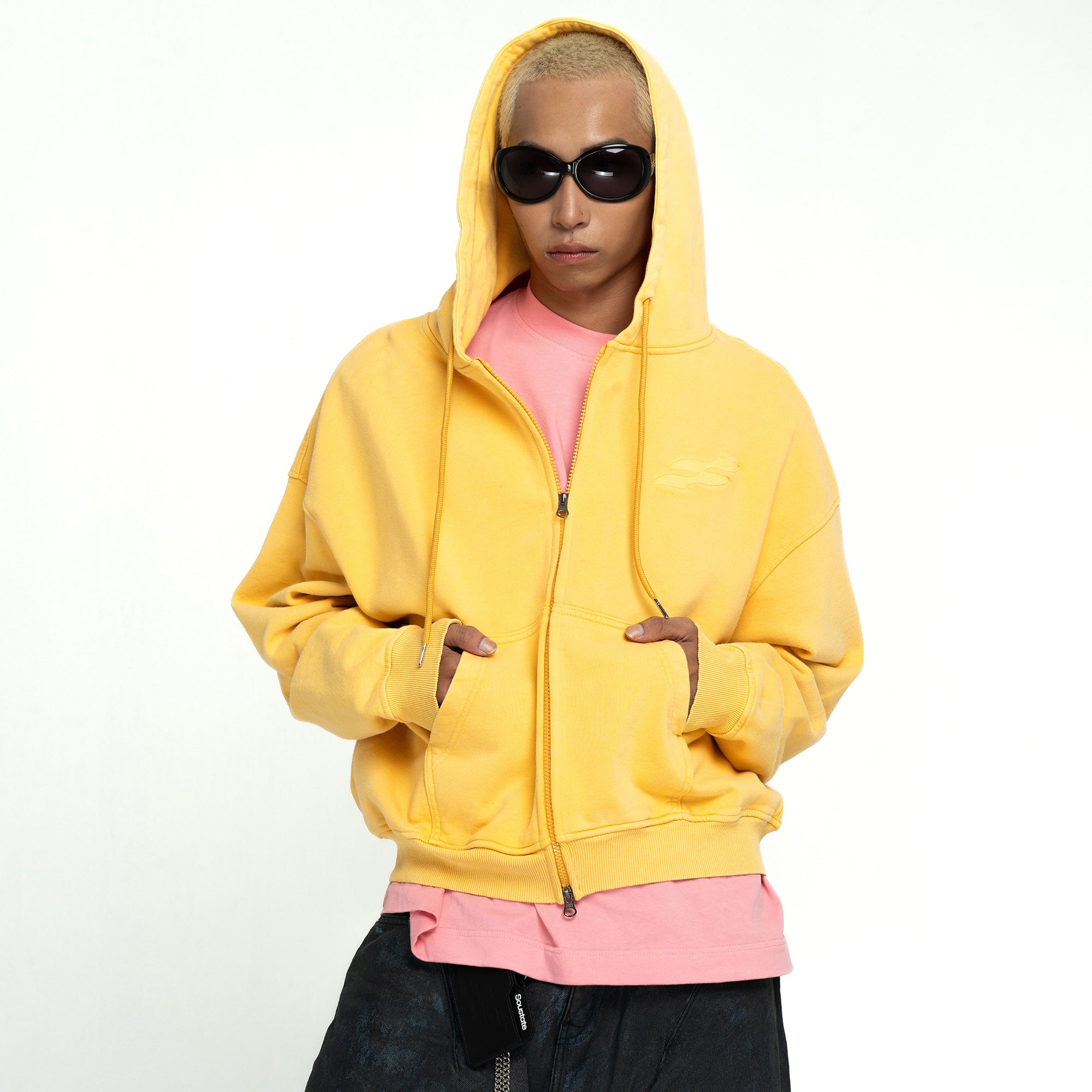 SS LOGO WASHED BOXY FIT ZIP-UP HOODIE
