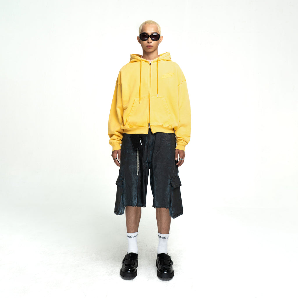 SS LOGO WASHED BOXY FIT ZIP-UP HOODIE