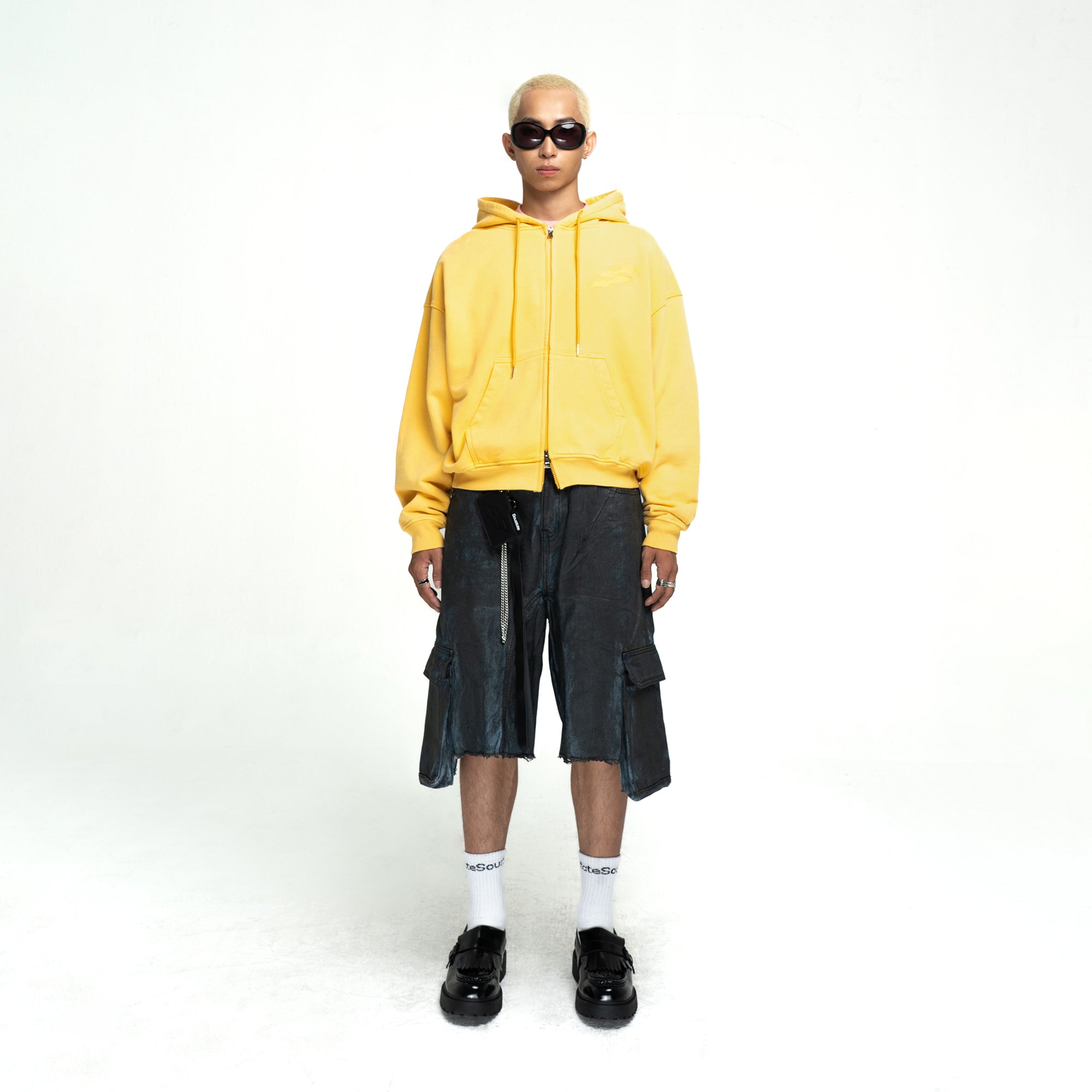 SS LOGO WASHED BOXY FIT ZIP-UP HOODIE