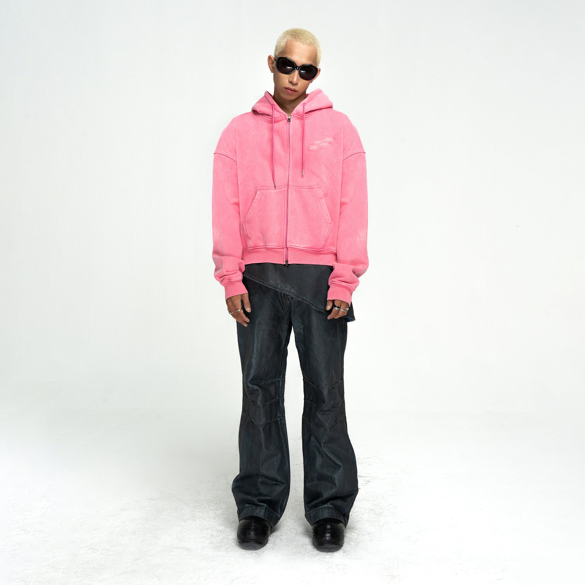 SS LOGO WASHED BOXY FIT ZIP-UP HOODIE