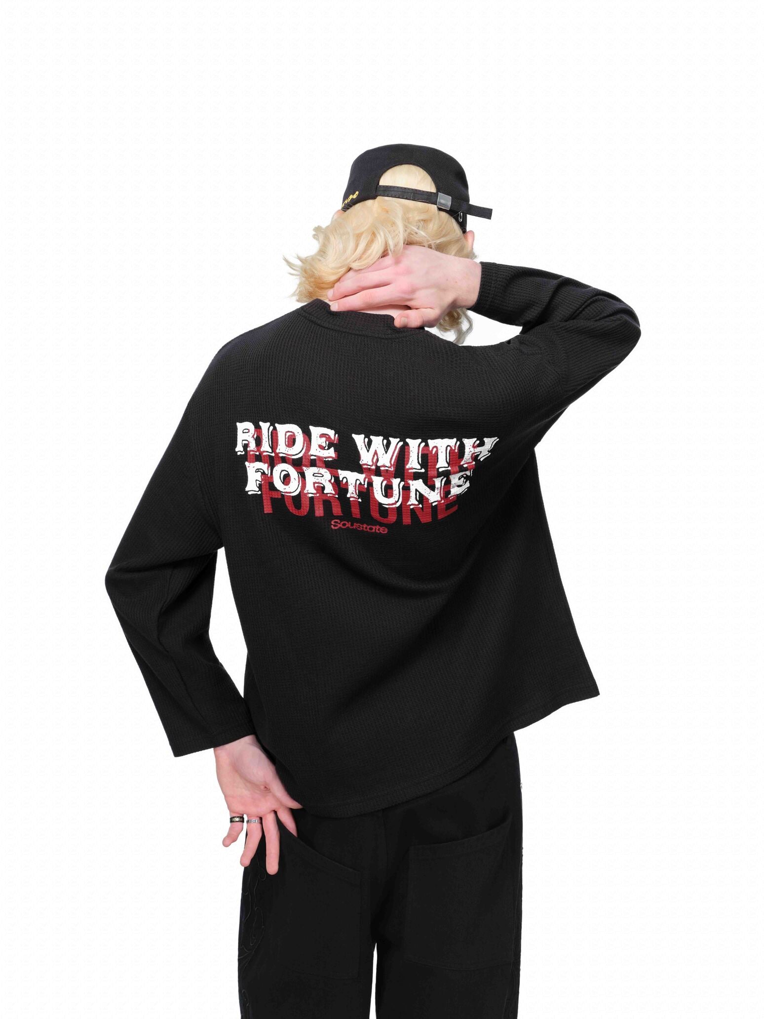 RIDE WITH FORTUNE WAFFLE LONG SLEEVES ĐEN