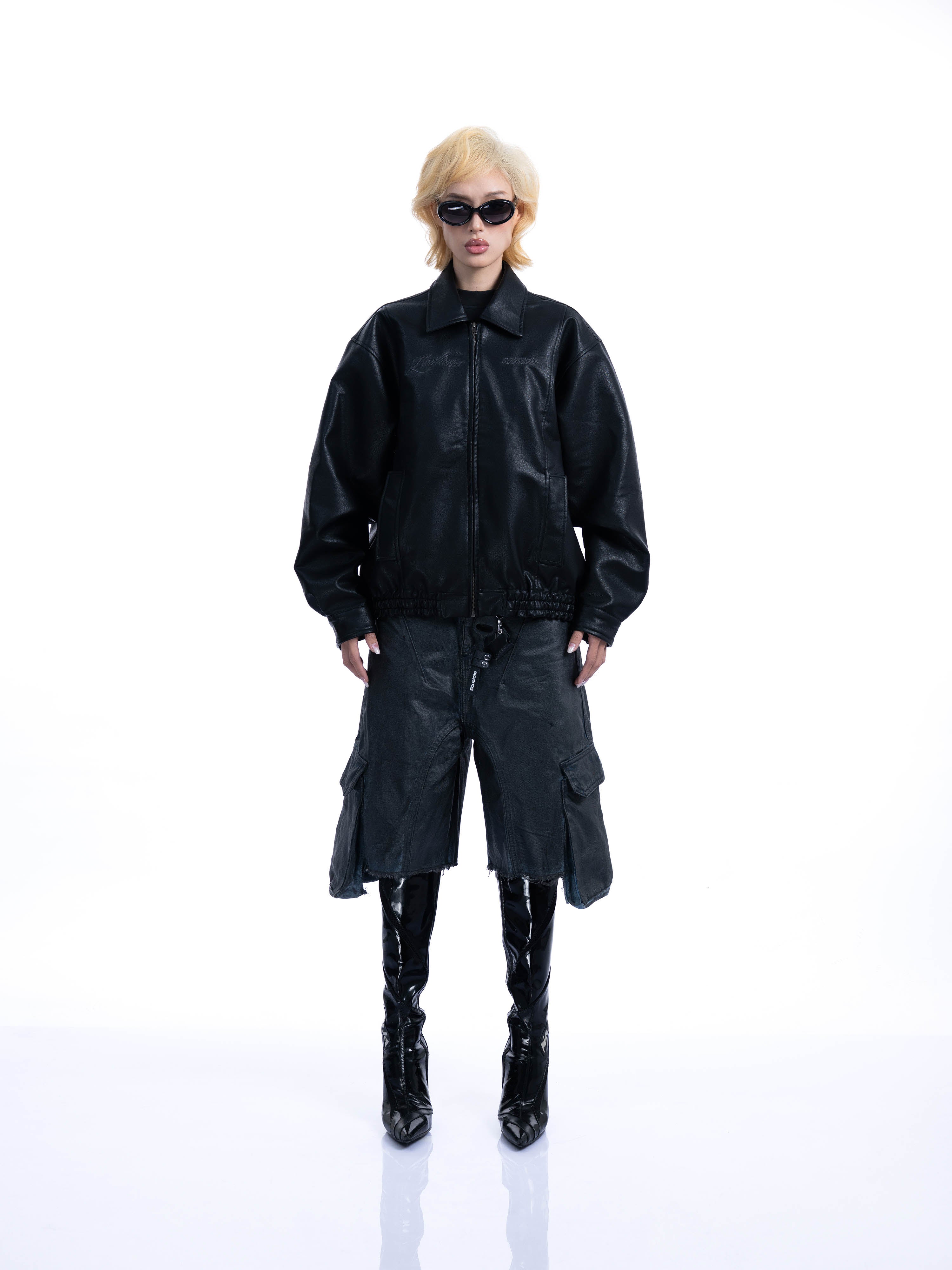 L'AILLEURS LEATHER BOMBER OVERSIZED JACKET