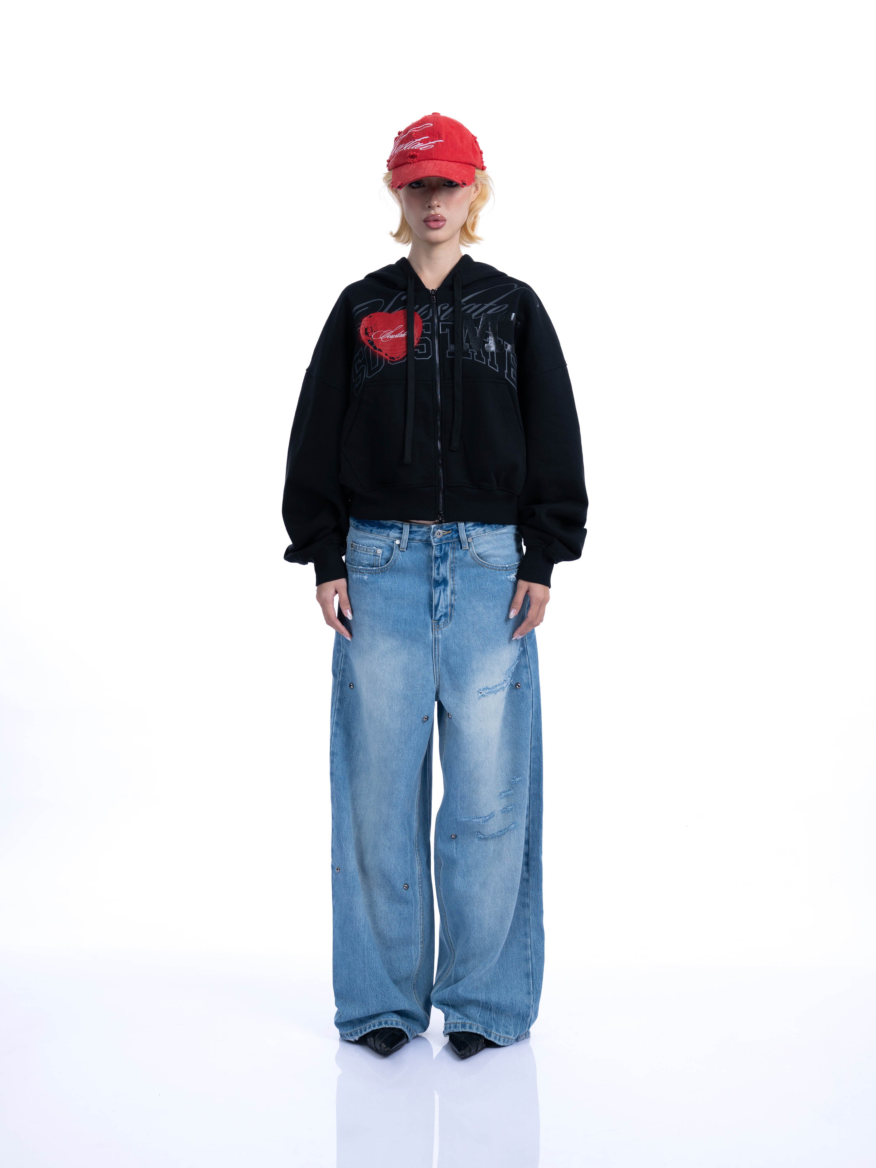 DISTRESSED BAGGY DENIM PANTS