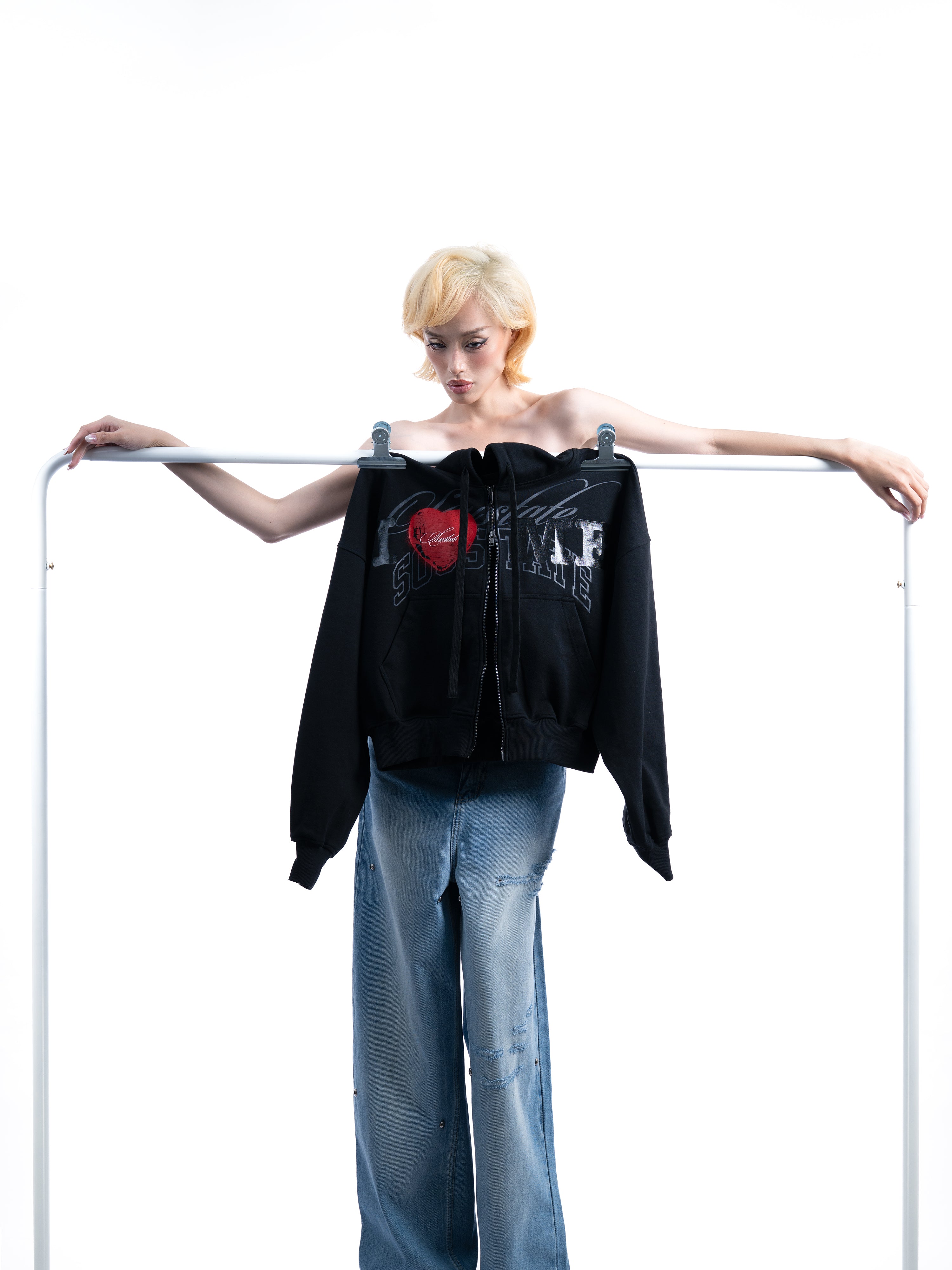I LOVE ME BOXY ZIP-UP HOODIE