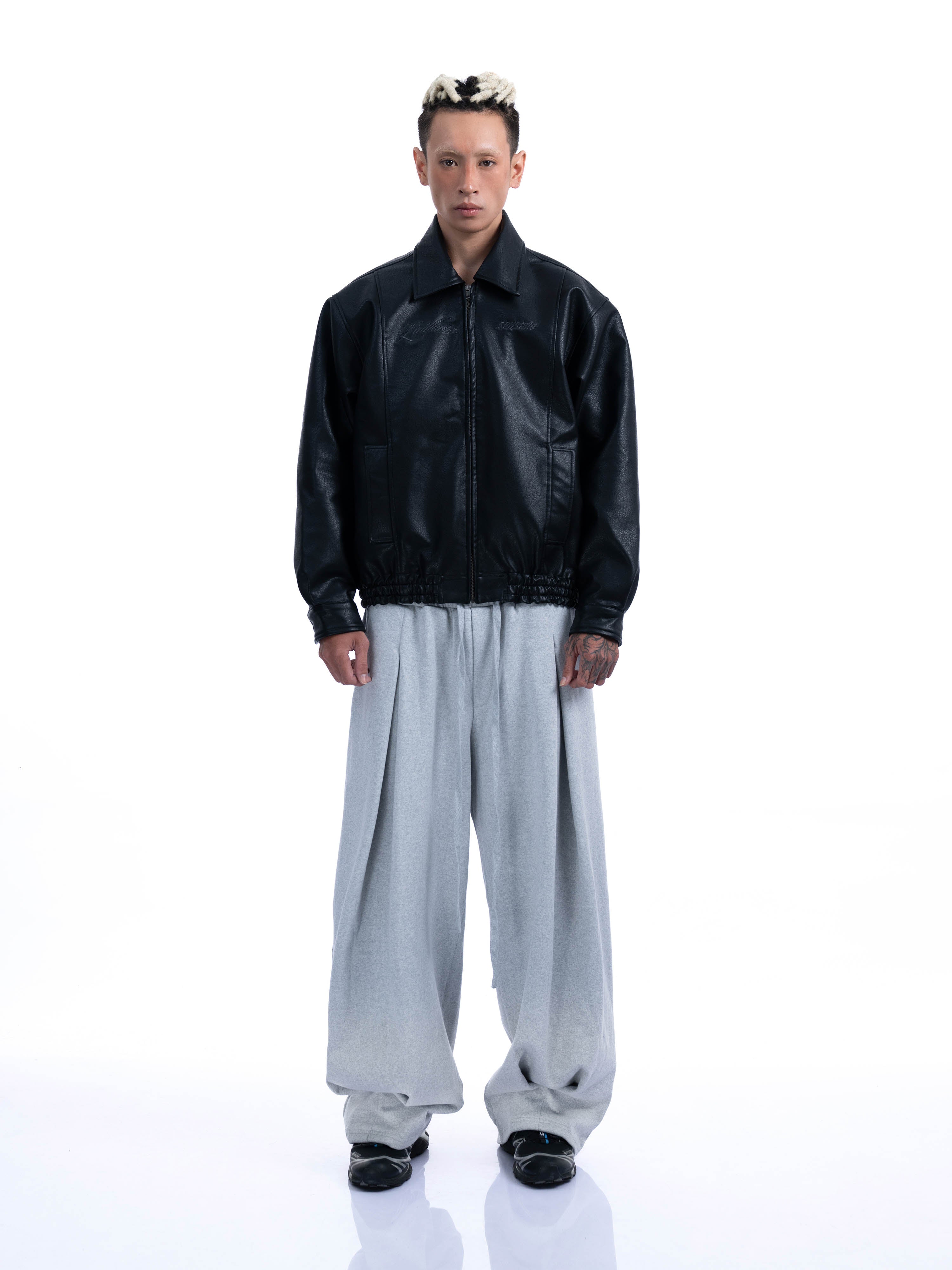 L'AILLEURS LEATHER BOMBER OVERSIZED JACKET