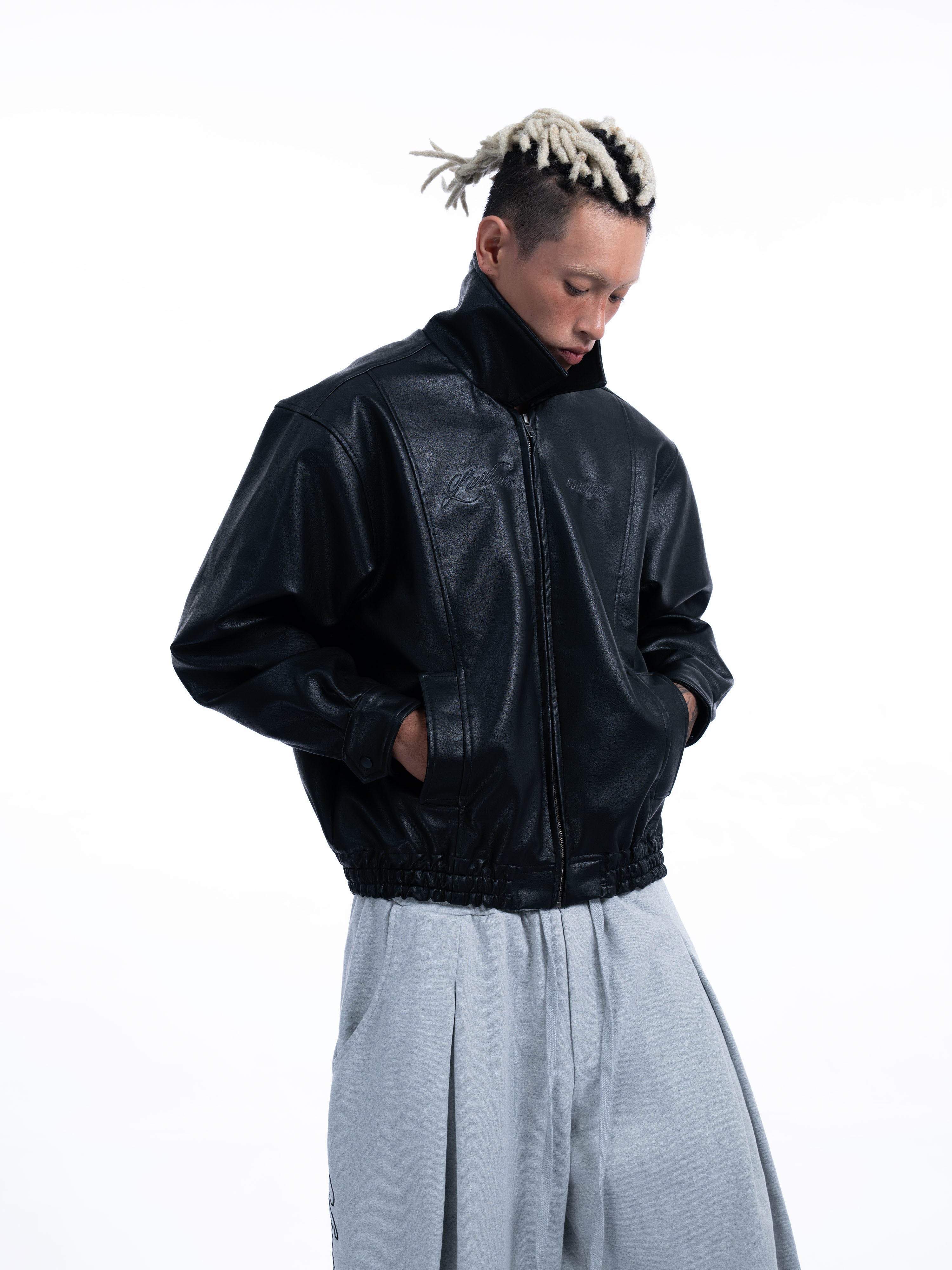 L'AILLEURS LEATHER BOMBER OVERSIZED JACKET